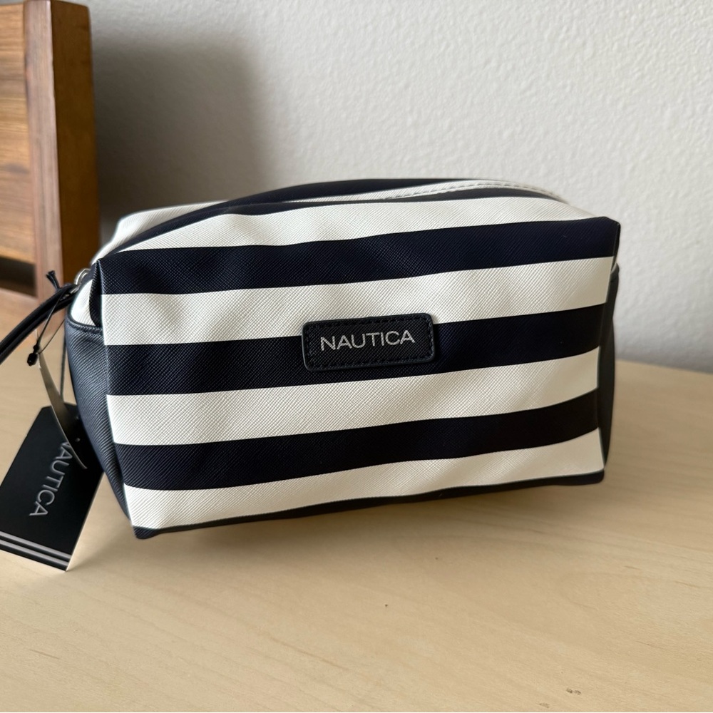 Nautica Navy and White Striped Cosmetic Bag